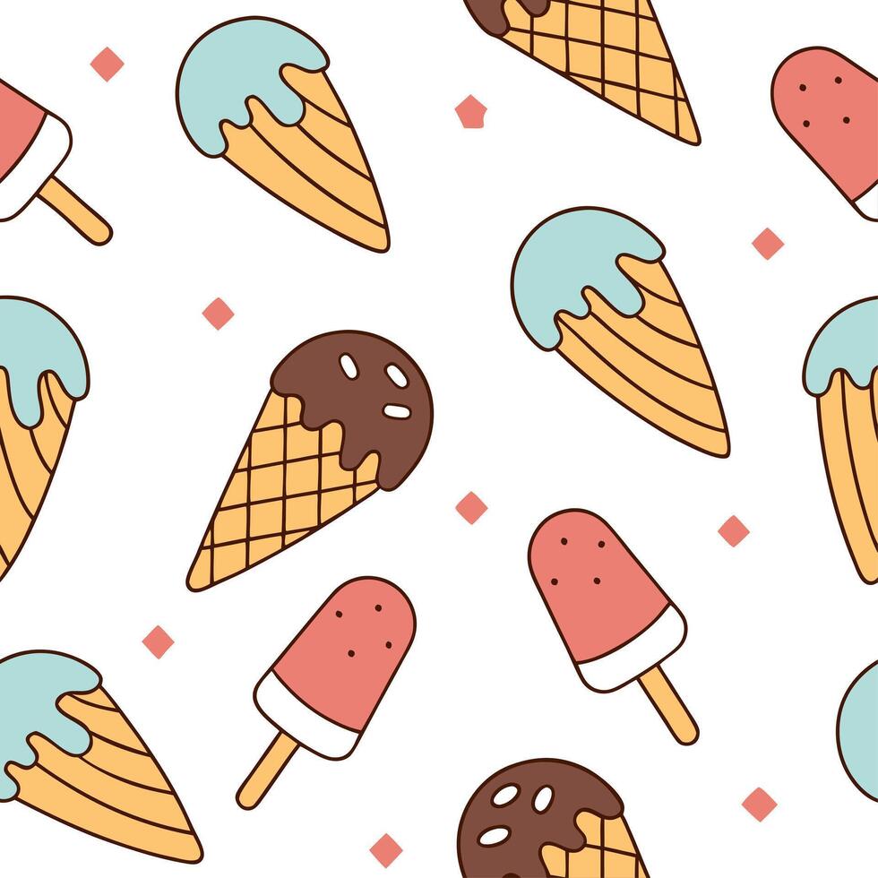 Summer seamless tile pattern with ice cream cones and popsicles for a playful sweet atmosphere concept as Fun and playful seamless pattern featuring ice cream cones and popsicles f Dynamic vector
