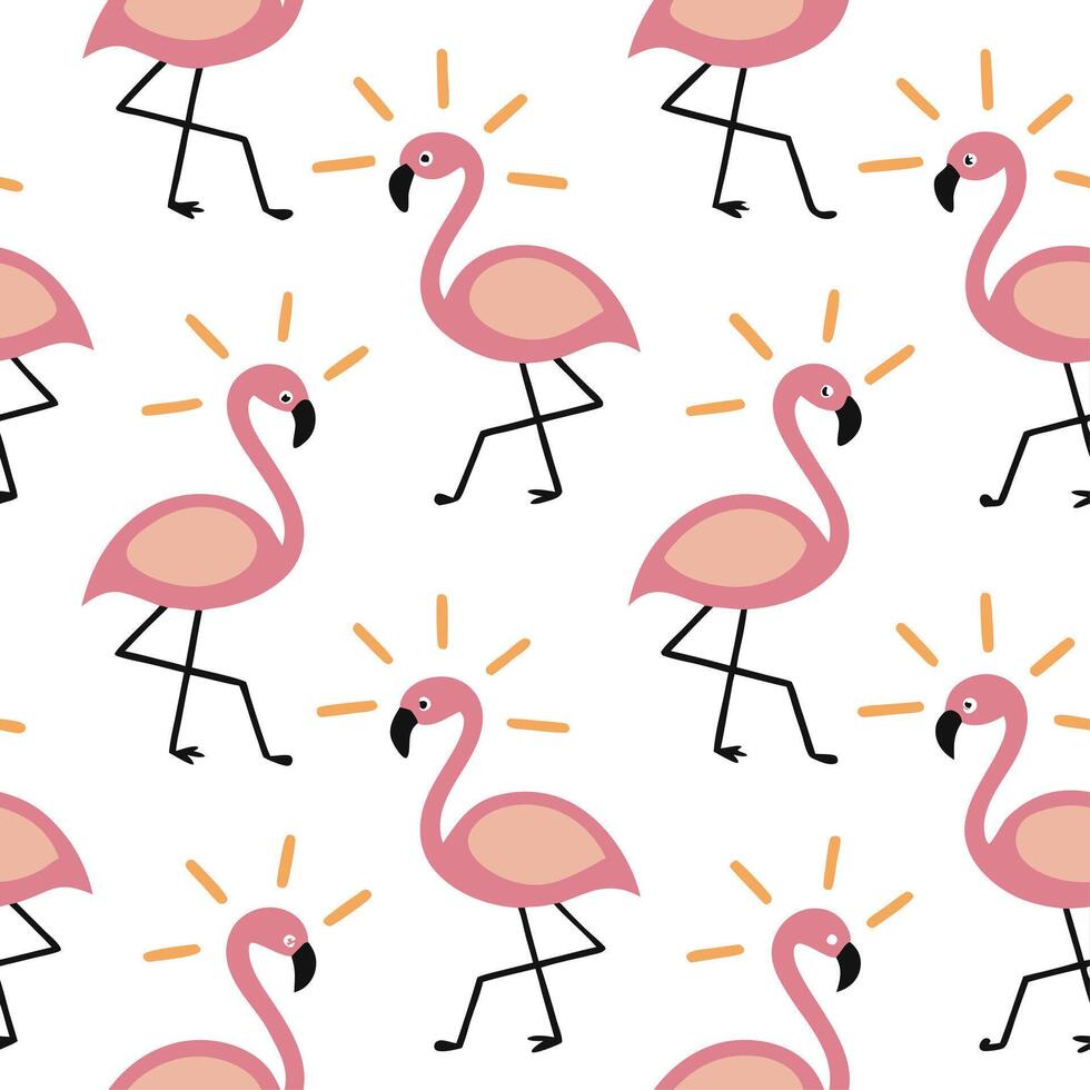 Summer sun seamless tile pattern with flamingos and sun rays for a fun and playful summer vibe concept as Flamingos and sun rays arranged in a playful seamless pattern for creating Dynamic vector