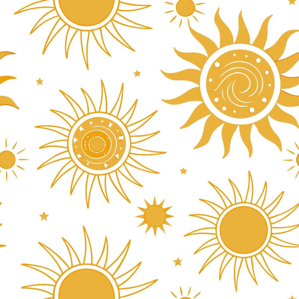 Summer sun seamless tile pattern with radiant sunbursts and warm yellow hues for vibrant spaces concept as Bright sunbursts and warm yellow tones arranged seamlessly for a vibrant Dynamic vector