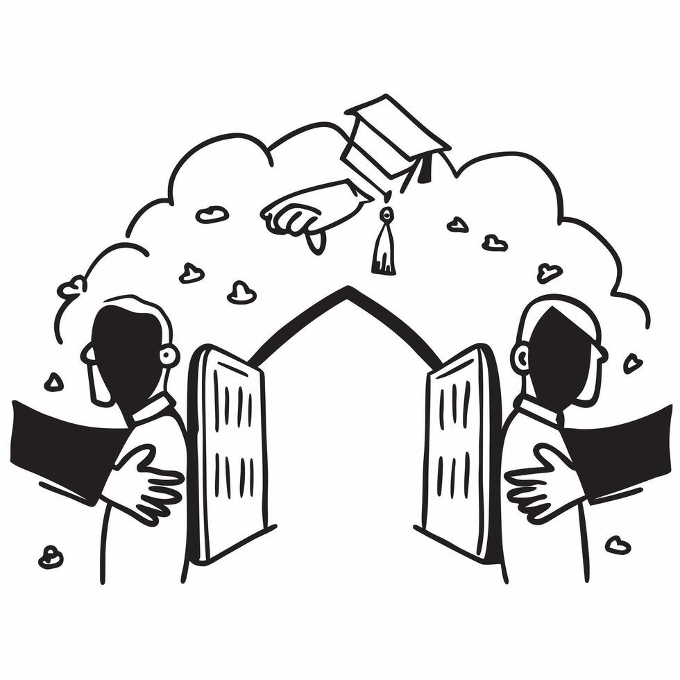 Students silhouette with a school gate concept as A students silhouette combined with a school gate representing the farewell of graduation and new beginnings Perfect for educatio Dynamic vector