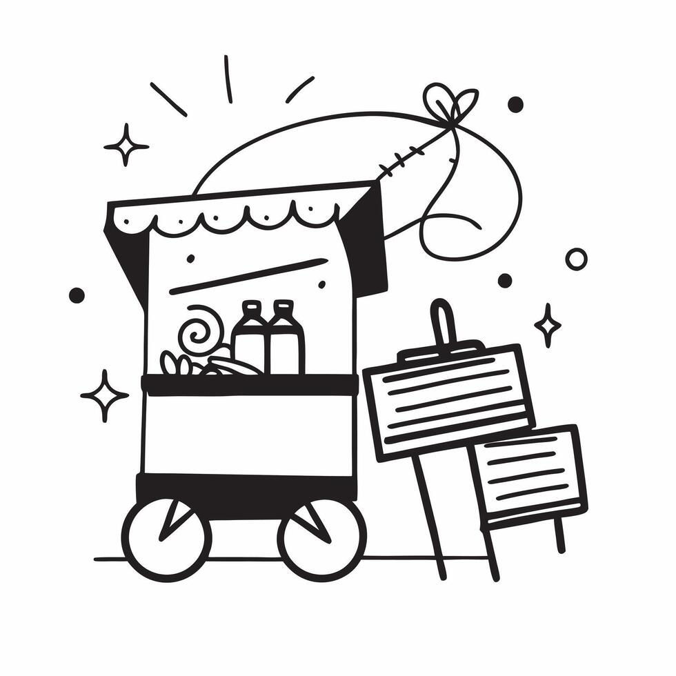 Street food cart and fairy lights icon with copy space for infographics concept as An infographic ready street food cart and fairy lights icon with copy space designed to convey ni Dynamic vector