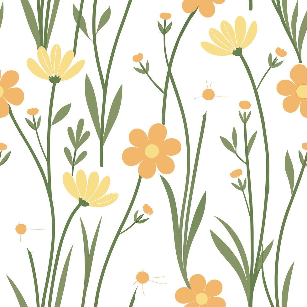 Spring meadow flower seamless pattern with buttercups and daisies for organic spring spaces concept as Organic spring meadow flowers like buttercups and daisies arranged in a seaml Dynamic vector
