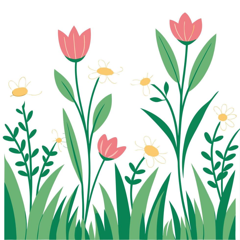 Spring garden seamless tile pattern with blooming flowers and lush greenery for vibrant outdoors concept as A vibrant spring garden filled with blooming flowers and rich greenery s Dynamic vector