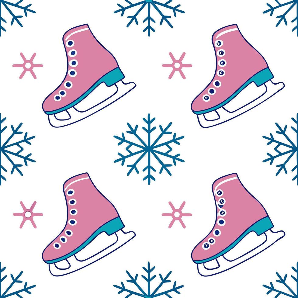 Sparkling ice skates and snowflakes seamless tile pattern with winter sports flair concept as Ice skates adorned with sparkling snowflakes create a seamless tile pattern with a win Dynamic vector