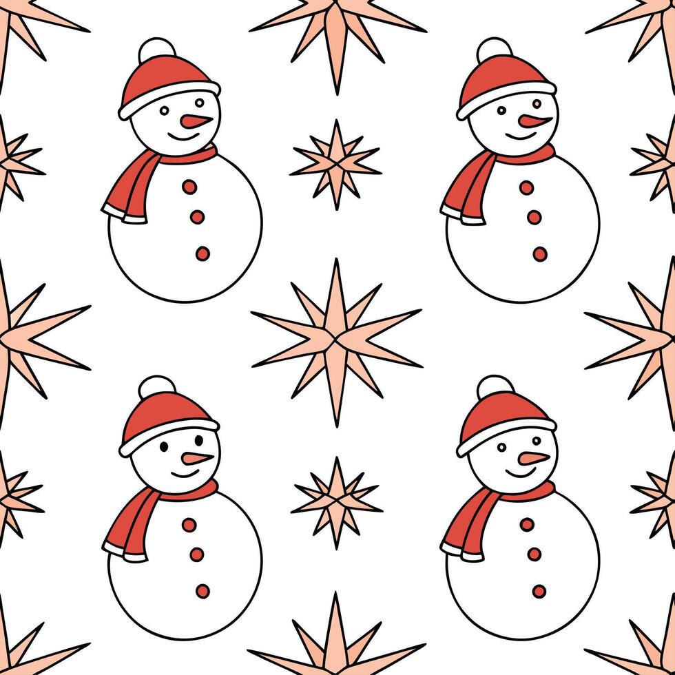 Sparkling Christmas stars and snowmen seamless tile pattern with radiant holiday accents concept as Radiant holiday accents with sparkling Christmas stars and snowmen create seamle Dynamic vector