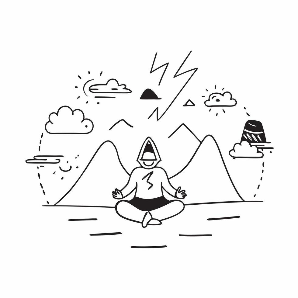 Solo traveler meditating in a serene mountain setting concept as A solo traveler finds peace and tranquility meditating in a serene mountain setting Perfect for wellness and spiri Dynamic vector