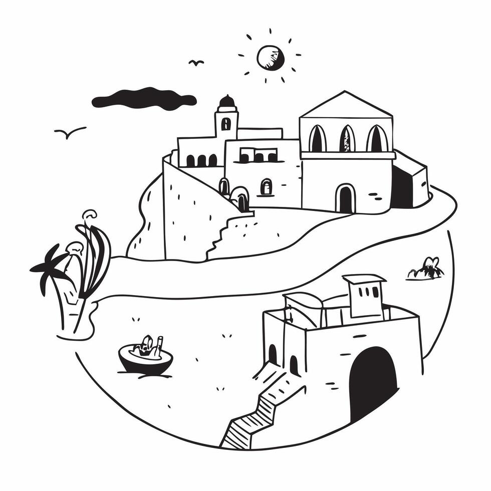 Solo traveler exploring a charming coastal village concept as High resolution image of a solo traveler exploring a charming coastal village to escape the heat highlighting adventur Dynamic vector