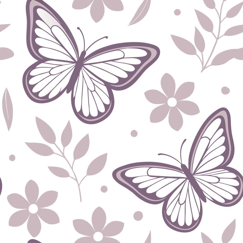 Soft pastel spring seamless pattern with butterflies and floral elements for serene environments concept as Delicate butterflies and pastel floral elements arranged in a seamless p Dynamic vector