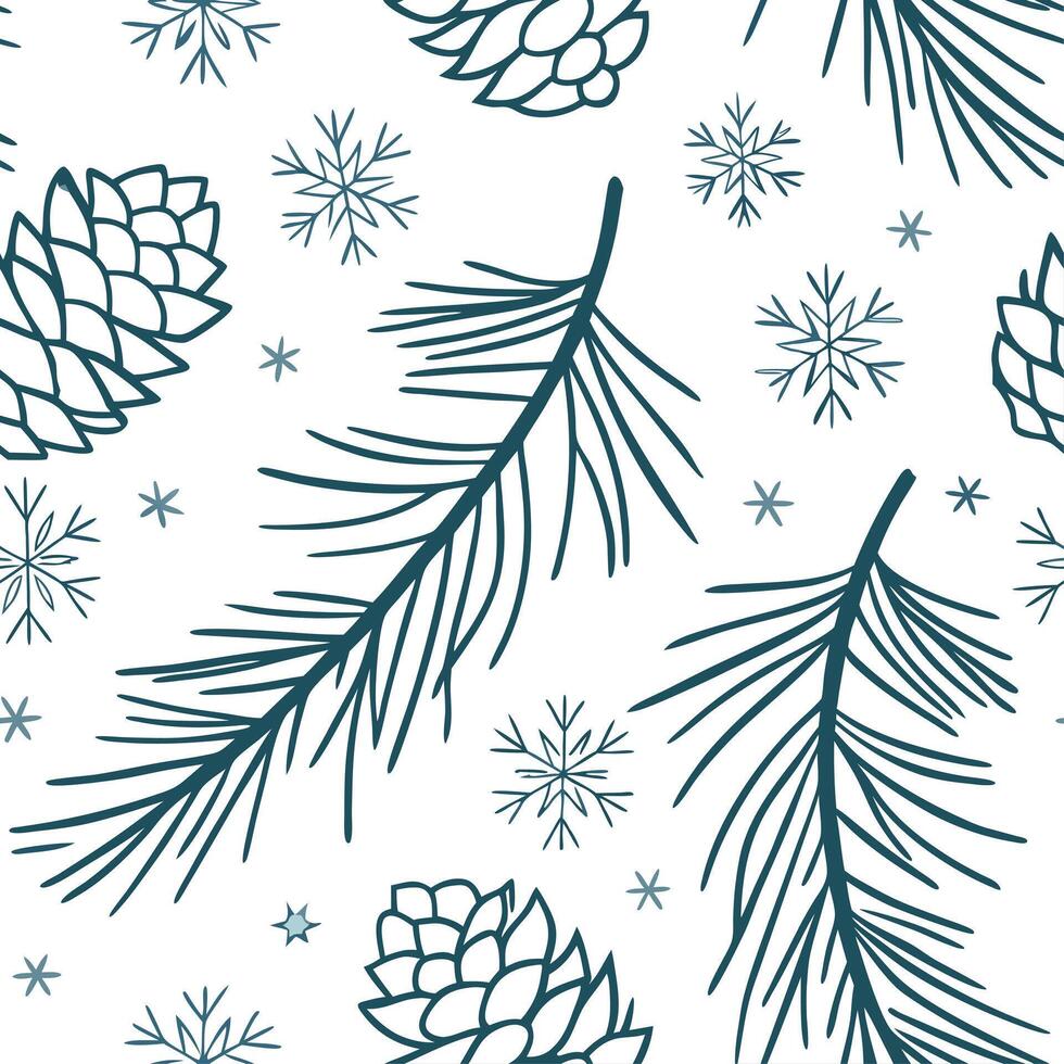 Snowy pine seamless tile pattern with pinecones and snowflakes for nature inspired winter decor concept as Pinecones and snowflakes arranged seamlessly to create nature inspired sn Dynamic vector