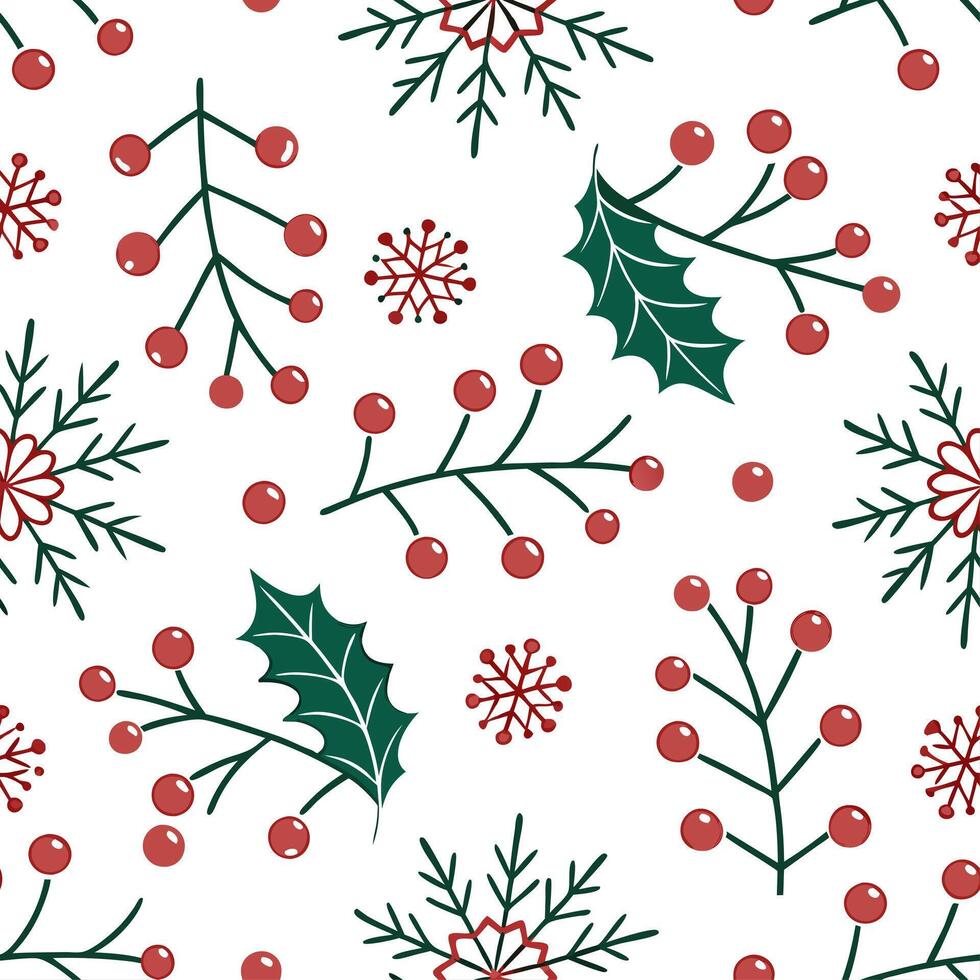Snowflake and holiday wreath seamless tile pattern with festive green and red hues concept as Festive green and red hues highlight snowflakes and holiday wreaths in a seamless tile Dynamic vector