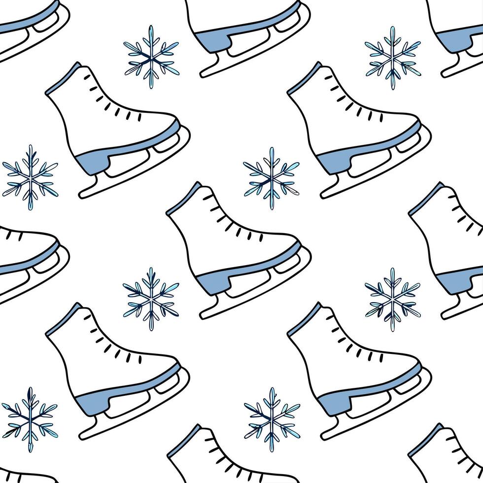 Snowflake and ice skates seamless tile pattern with dynamic winter sports elements concept as Dynamic ice skates paired with snowflakes create a seamless tile pattern with winter s Dynamic vector