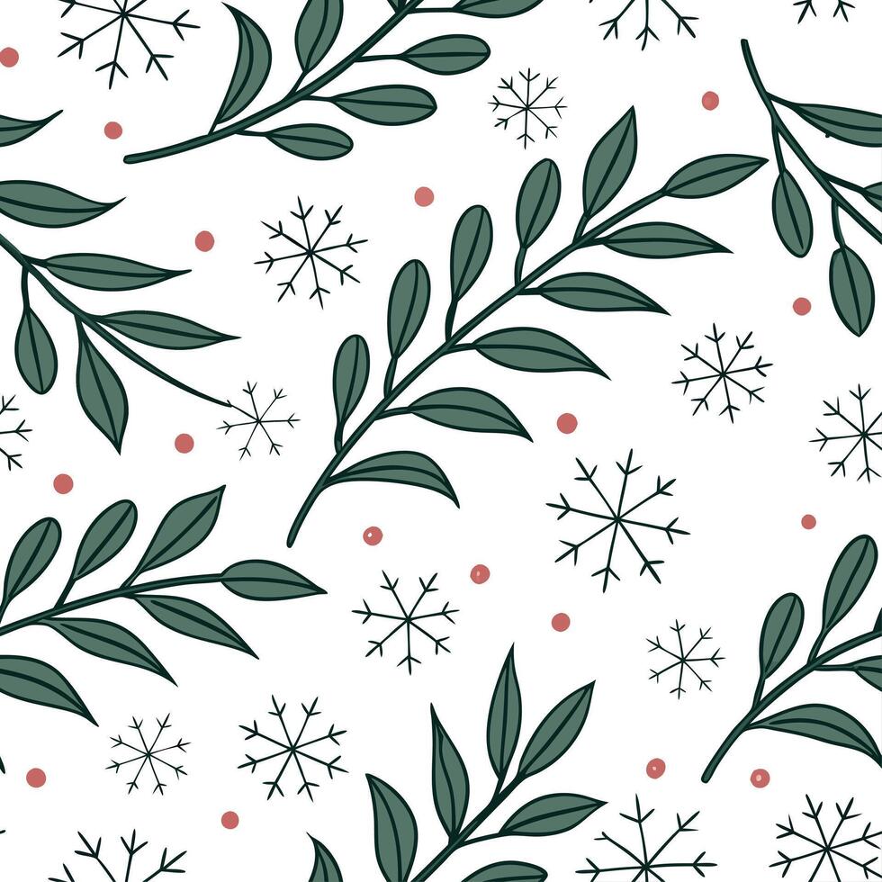 Snowflake and holiday garland seamless tile pattern with festive greenery and sparkling accents concept as Festive greenery and sparkling accents paired with snowflakes create a se Dynamic vector