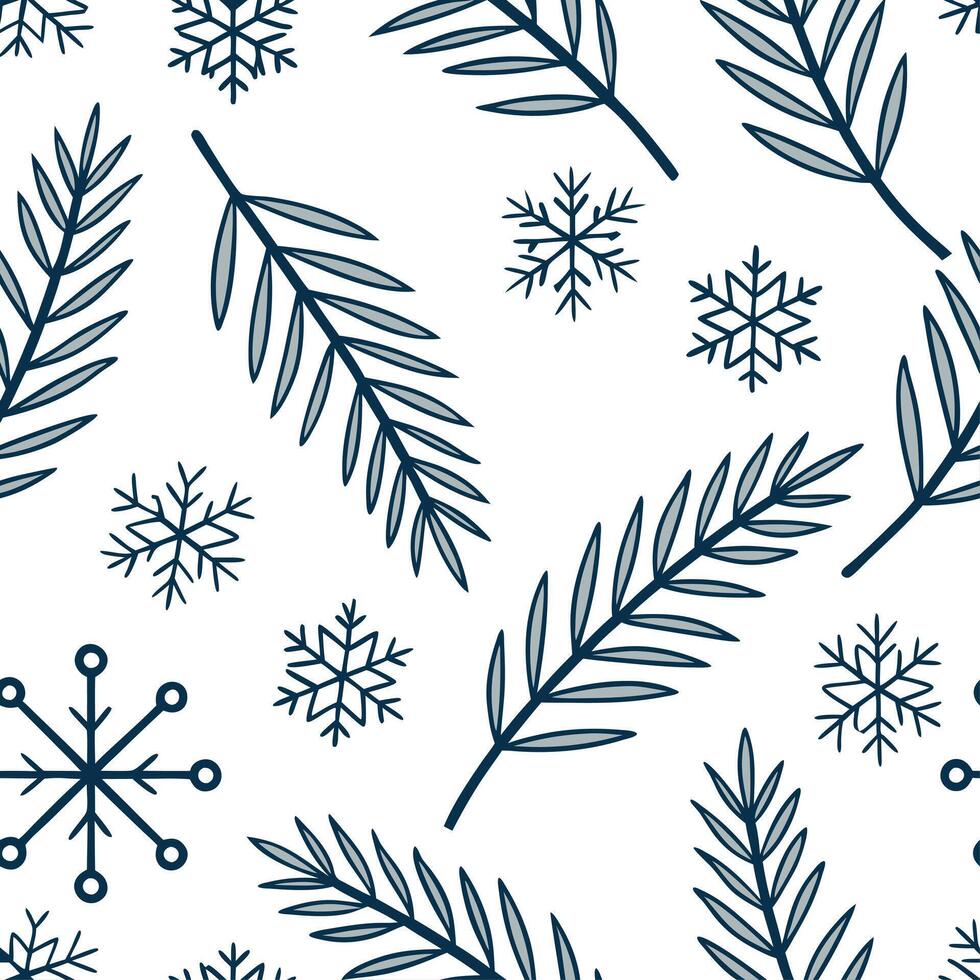 Snowflake and evergreen branch seamless tile pattern with icy accents and winter elegance concept as Evergreen branches paired with snowflakes create a seamless tile pattern with i Dynamic vector