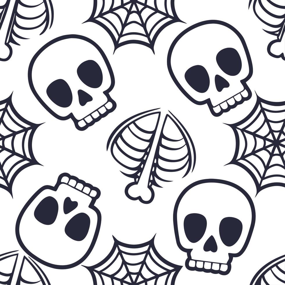 Skeletons and skulls seamless tile pattern with bone structures and dark shades for macabre home decor concept as Bone structures and dark skulls arranged seamlessly for macabre Ha Dynamic vector