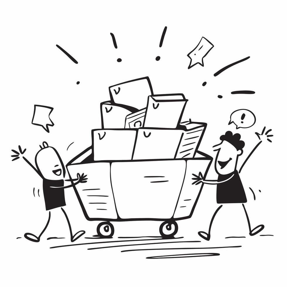 Shoppers with full carts at a quarterly sale concept as High resolution image of shoppers with full carts at a quarterly sale with a glossy backdrop highlighting the excitement and Dynamic Set 6 vector