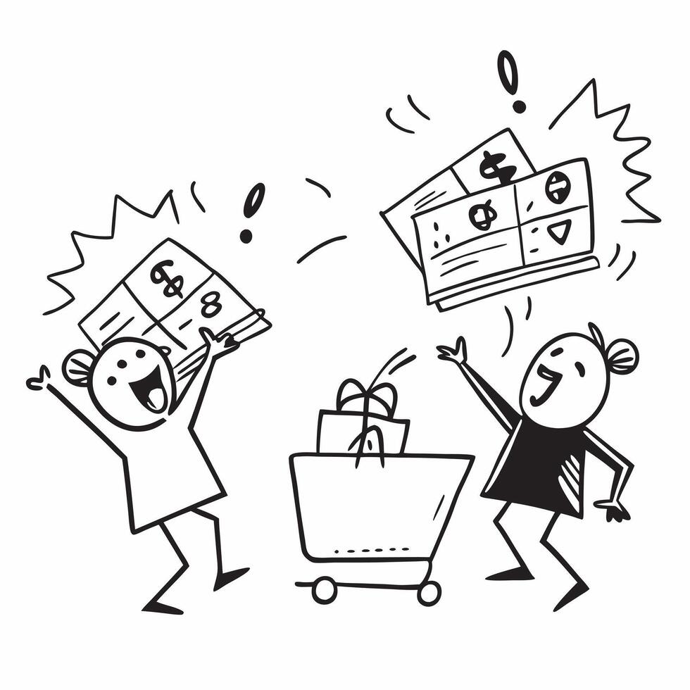 Shoppers with full carts at a quarterly sale concept as High resolution image of shoppers with full carts at a quarterly sale with a glossy backdrop highlighting the excitement and Dynamic Set 2 vector