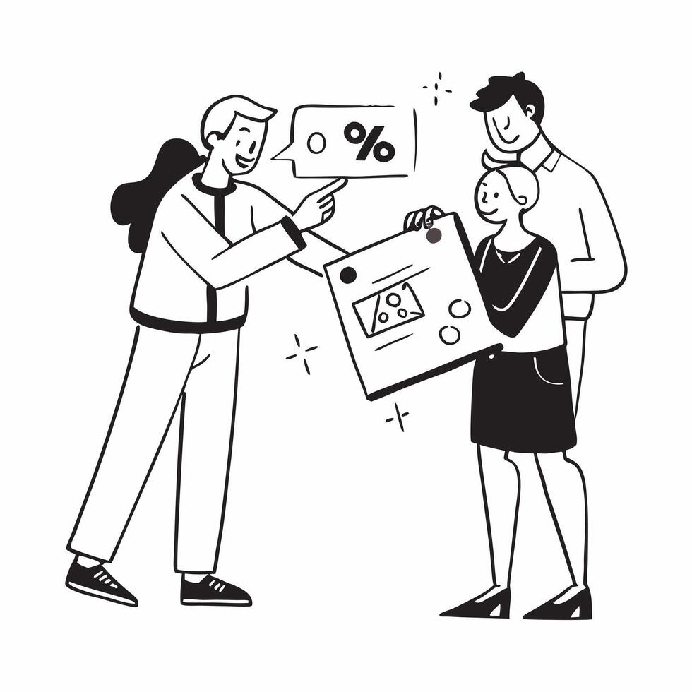Shoppers comparing quarterly sale prices concept as High resolution image of shoppers comparing quarterly sale prices with a glossy backdrop showcasing the smart and cost effective Dynamic Set 2 vector