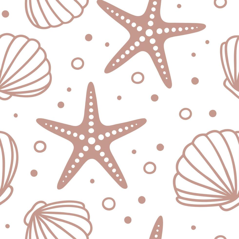 Seashell and starfish seamless tile pattern with beach motifs and soft summer hues concept as Seashells and starfish in soft beach hues create a seamless tile pattern bringing summ Dynamic vector
