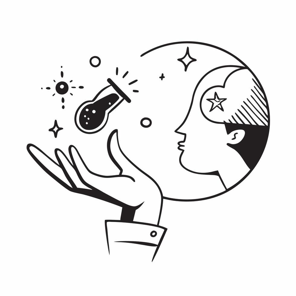 Scientists profile with stars concept as A scientists profile blended with stars representing hope and the vast potential of scientific discovery Ideal for scientific and inspirat Dynamic vector