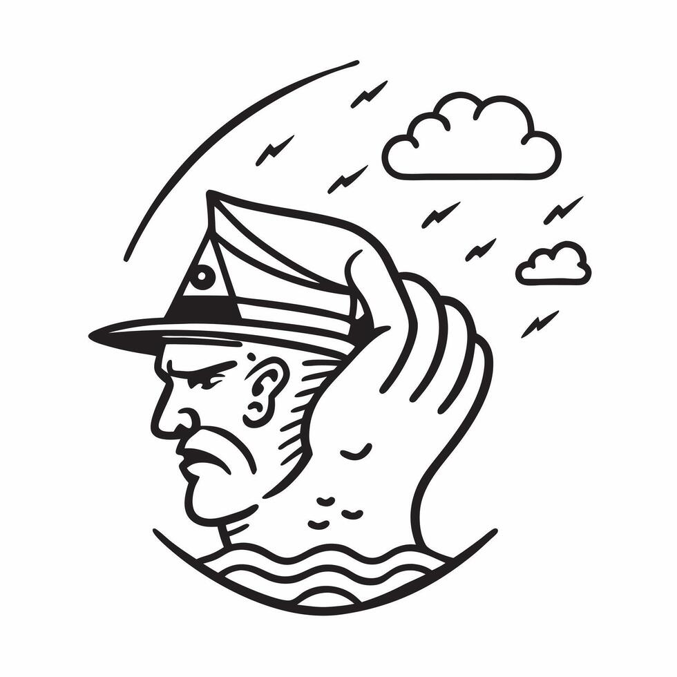 Sailors profile with a stormy sea concept as A sailors profile combined with a stormy sea representing the challenges of farewells and the unknown Ideal for maritime and adventure Dynamic vector