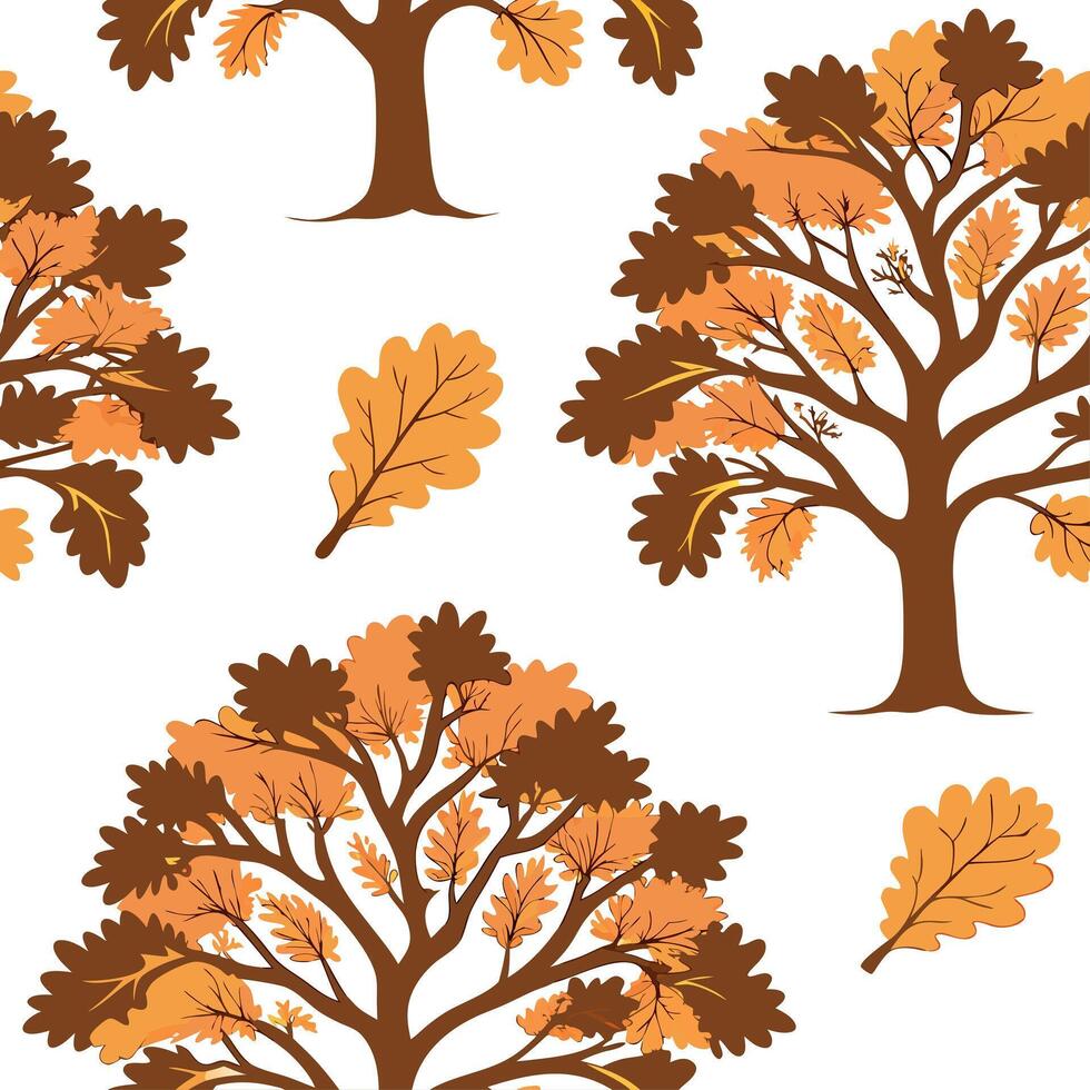 Rustic oak tree seamless tile pattern with autumn foliage and warm earthy tones concept as Oak trees with autumn foliage in warm earthy tones create a rustic seamless tile pattern Dynamic vector