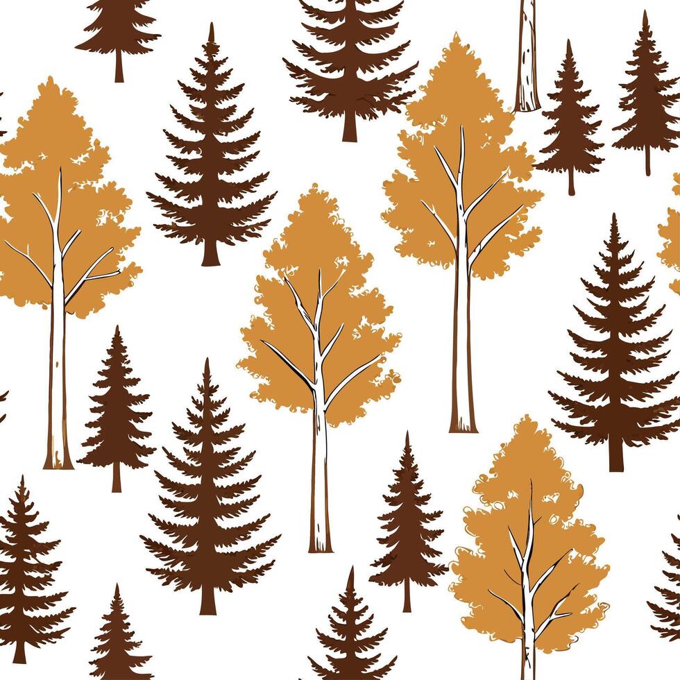 Rustic autumn trees seamless tile pattern with pine and birch for country inspired interiors concept as Pine and birch trees arranged seamlessly to create rustic and country inspir Dynamic Set 4 vector