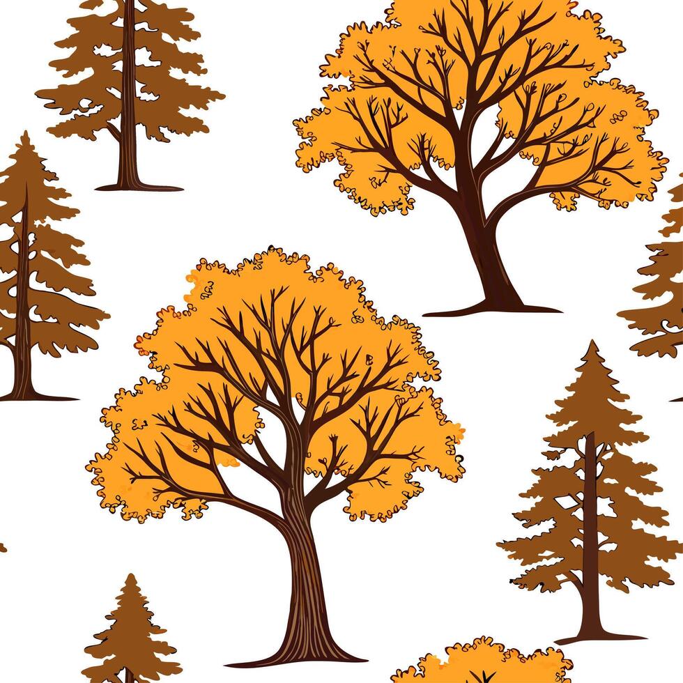 Rustic autumn trees seamless tile pattern with pine and birch for country inspired interiors concept as Pine and birch trees arranged seamlessly to create rustic and country inspir Dynamic vector