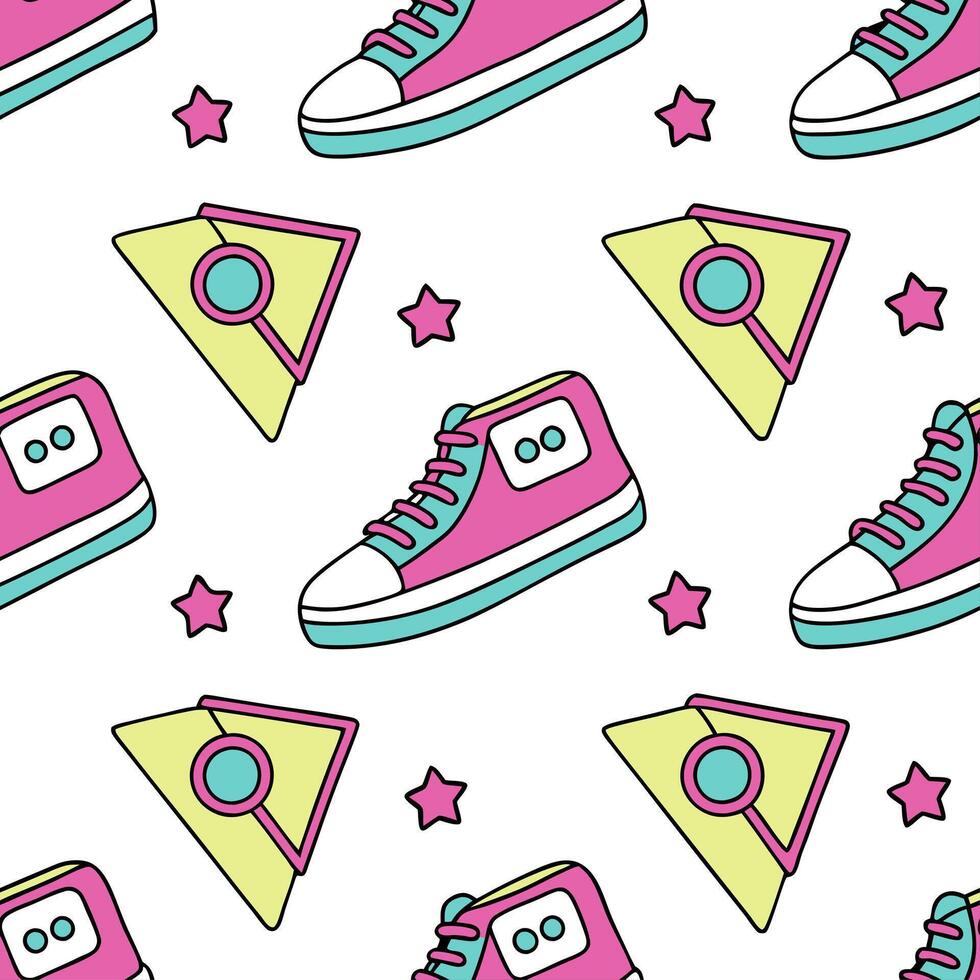 Retro polygon seamless pattern bright neon colors on white background perfect for futuristic designs concept as Designing seamless tile with retro polygons in bright neon colors on Dynamic vector