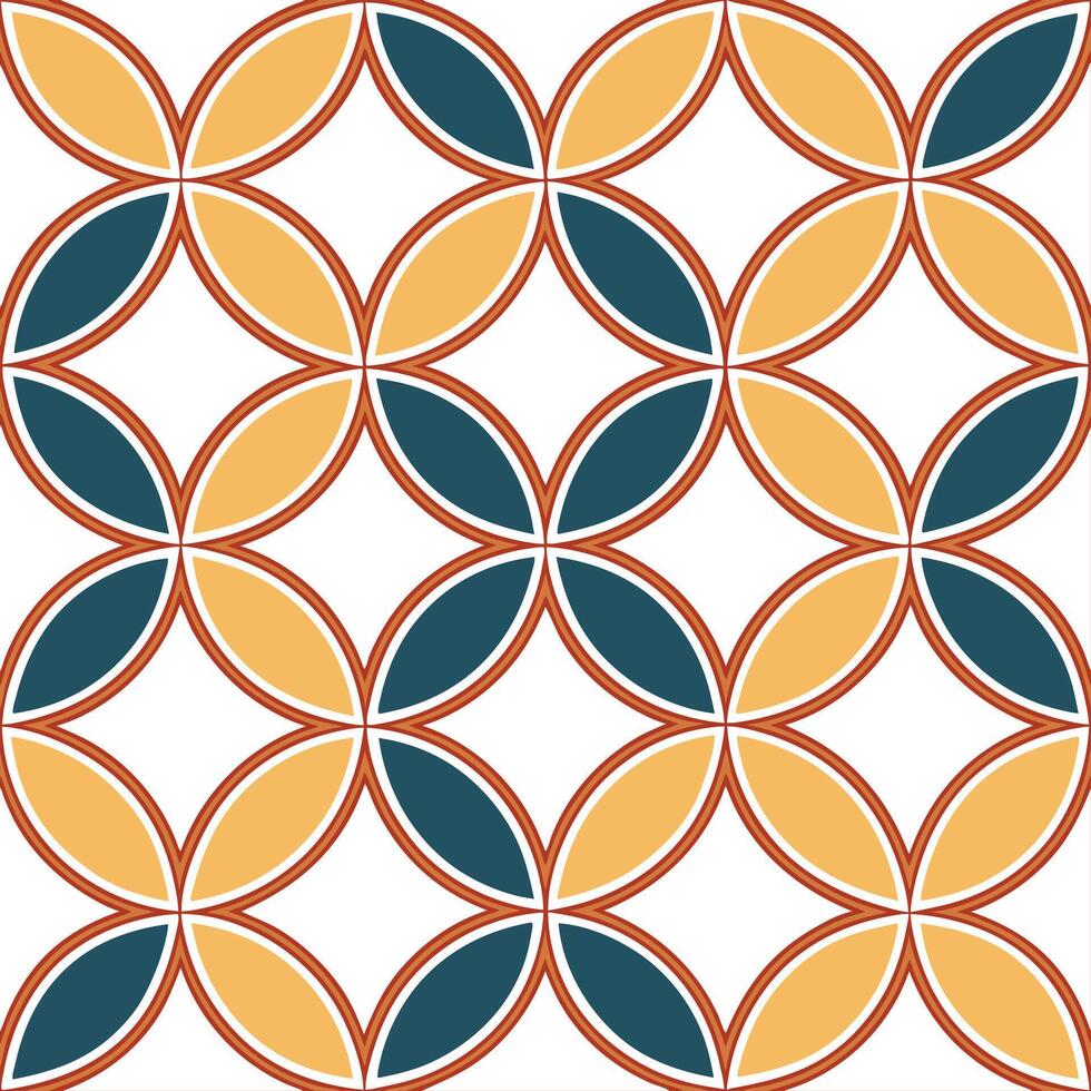Retro geometric seamless tile pattern split complementary colors on white background perfect for balanced designs concept as Creating seamless tile with retro geometric patterns in Dynamic vector