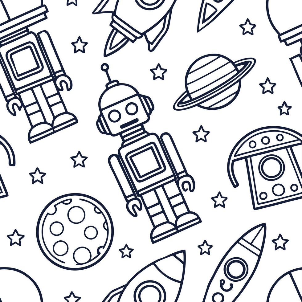 Retro sci fi seamless tile pattern with futuristic elements and vintage technology aesthetics concept as Seamless retro sci fi tiles featuring vintage robots futuristic tech and sp Dynamic vector