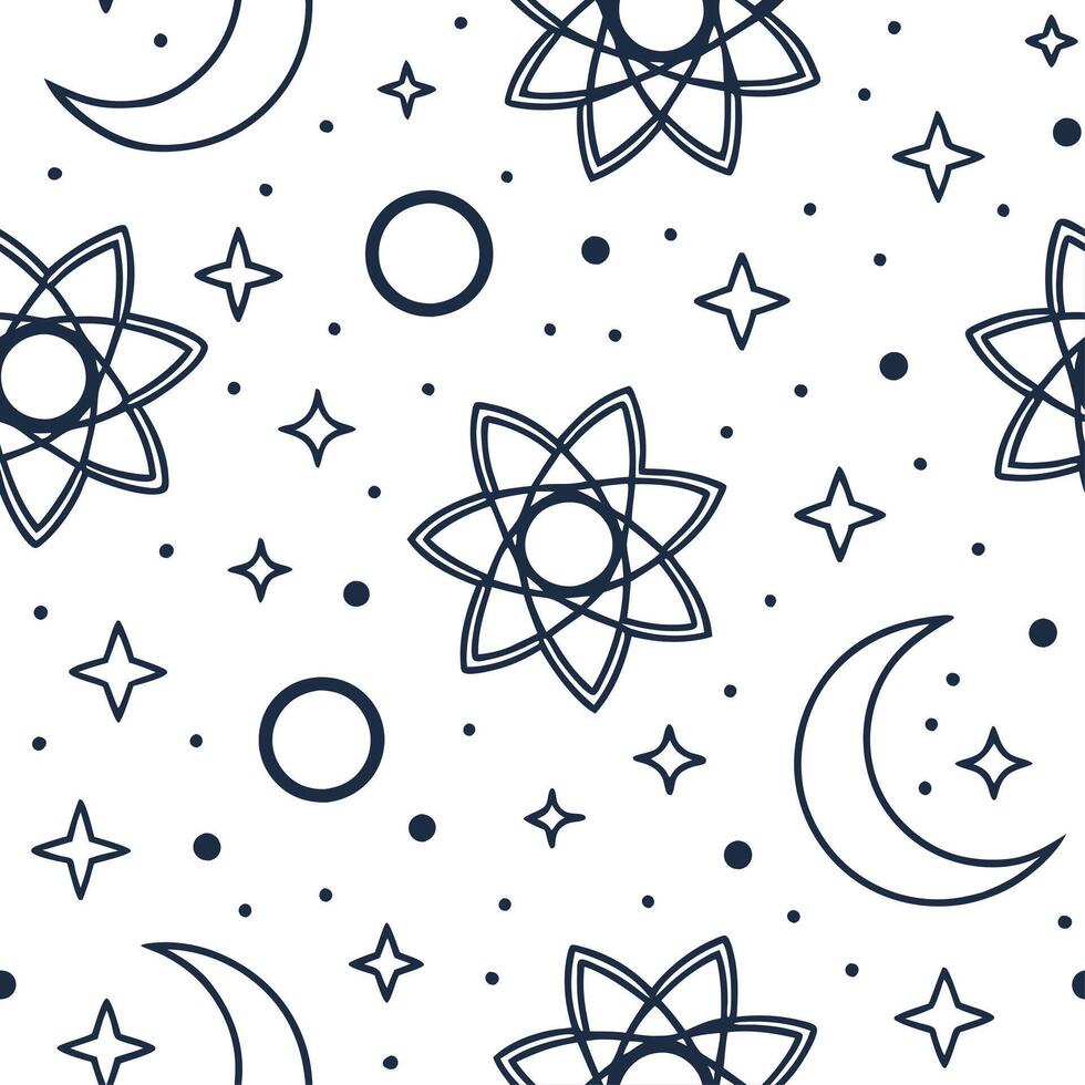 Retro geometric seamless tile pattern celestial motifs on white background perfect for mystical decor concept as Designing seamless tile with retro geometric patterns and celestial Dynamic Set 2 vector