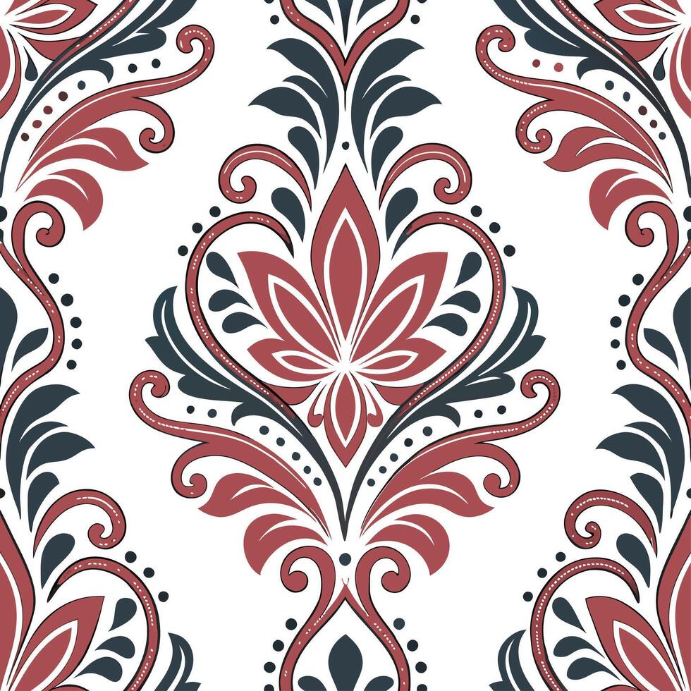 Retro damask seamless tile pattern with rich colors for elegant spaces concept as Classic retro damask motifs in seamless tile pattern featuring rich and vibrant color schemes in Dynamic vector