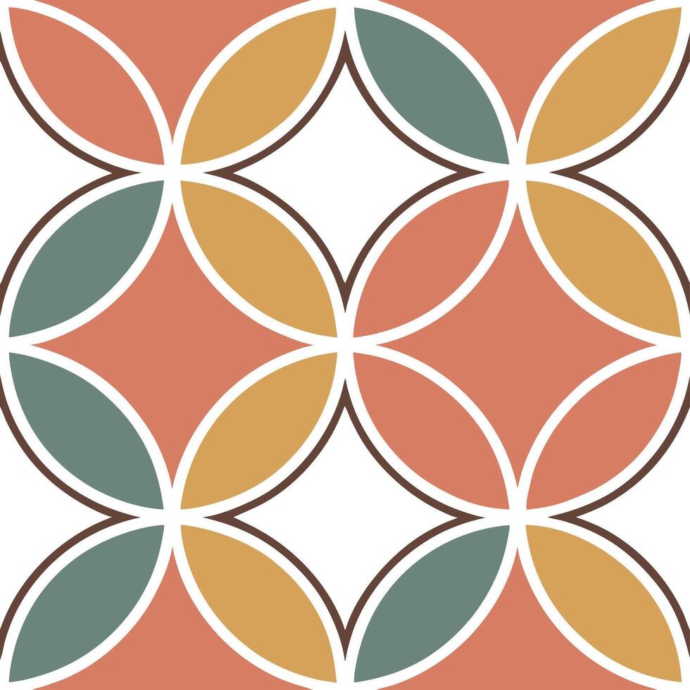 Retro circles seamless pattern with overlapping geometric shapes in vibrant 70s color palette concept as Design a seamless pattern featuring overlapping retro circles in vibrant 70 Dynamic vector