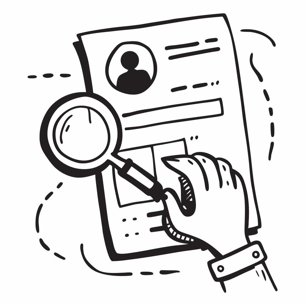 Resume and magnifying glass icon with copy space on a white background concept as A illustration of a resume and magnifying glass icon with ample copy space on a white backg Dynamic vector