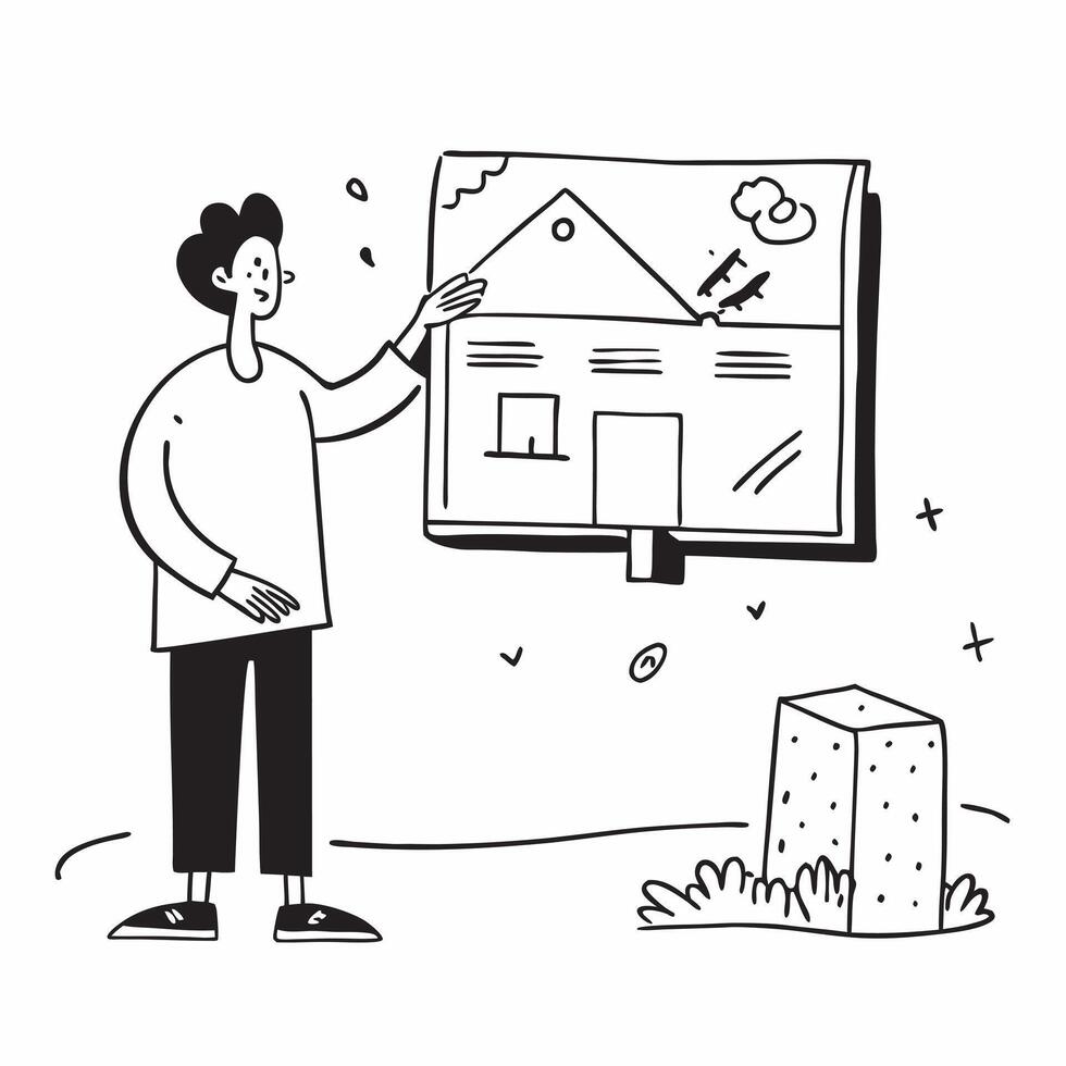 Realtor presenting a mockup house for sale at an open house event concept as A realtor presents a mockup house for sale at an open house event highlighting the spacious layout and Dynamic Set 4 vector