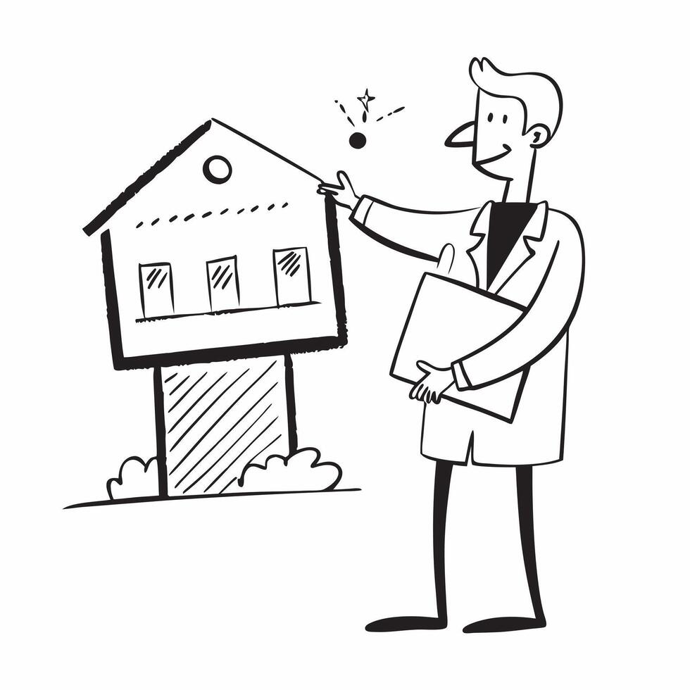 Realtor presenting a mockup house for sale at an open house event concept as A realtor presents a mockup house for sale at an open house event highlighting the spacious layout and Dynamic Set 2 vector