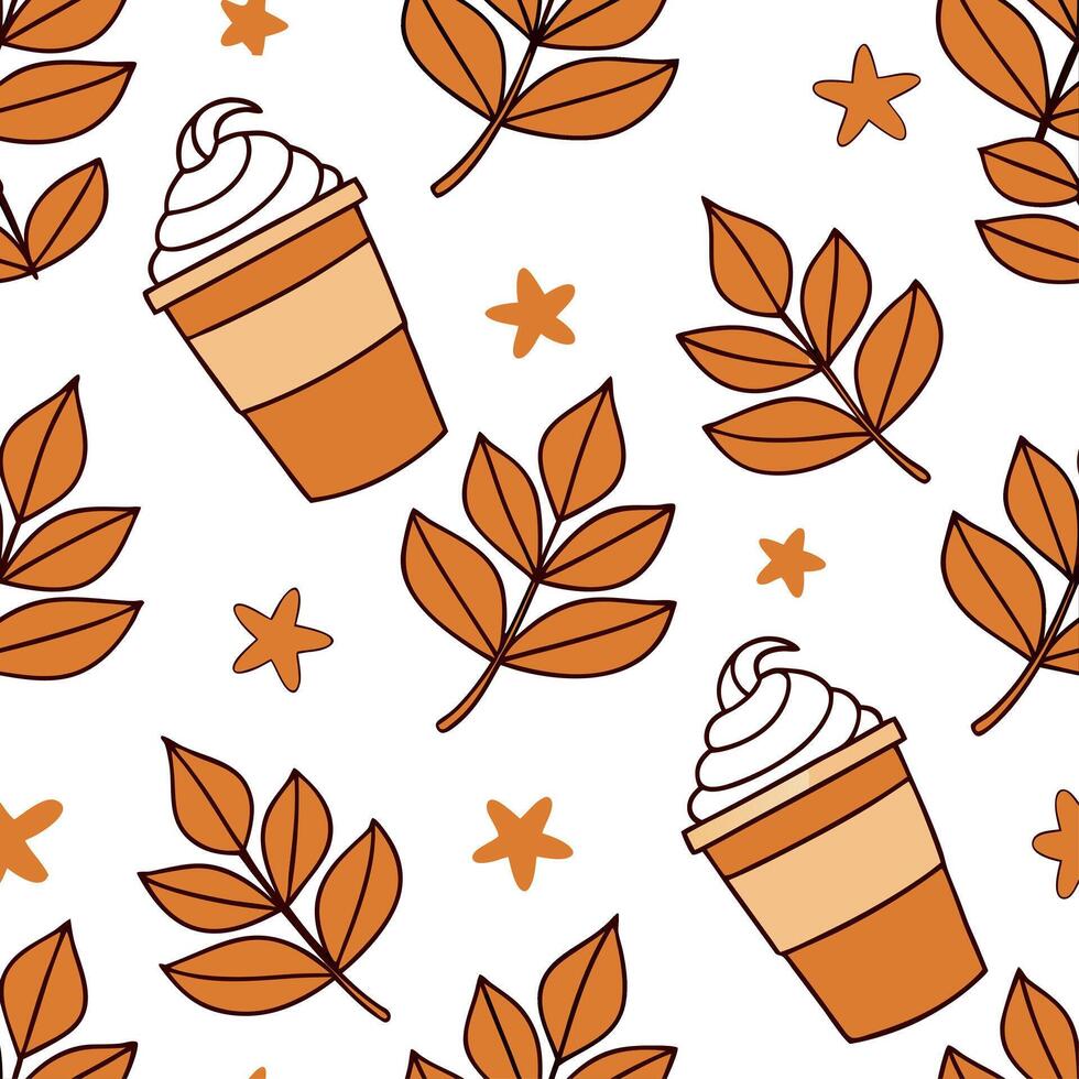 Pumpkin spice latte seamless tile pattern with autumn inspired colors and cozy vibes concept as Warm pumpkin spice latte motifs in autumn colors create a cozy seamless tile pattern Dynamic vector