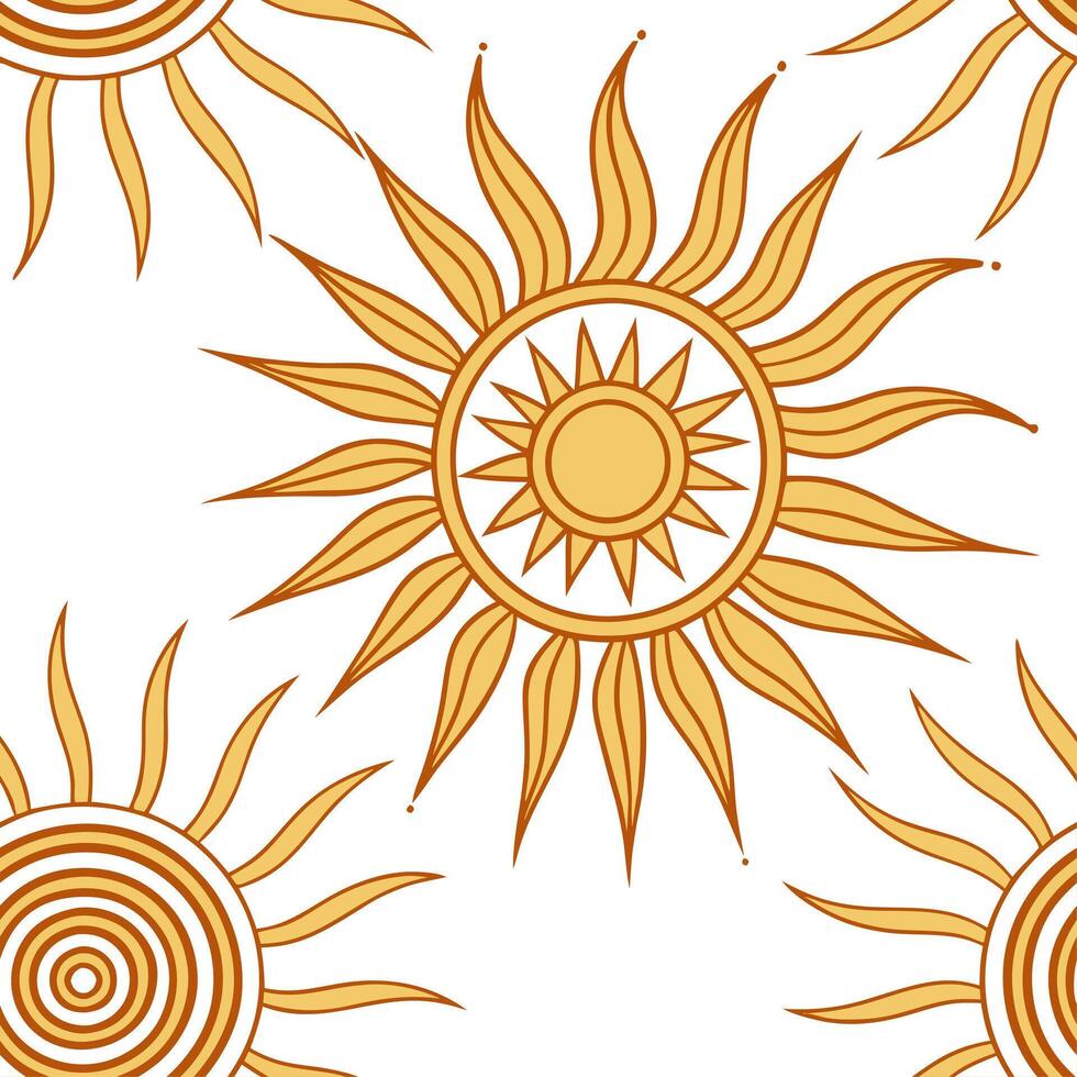 Radiant summer sun seamless tile pattern with golden rays and sunset hues for peaceful sunlit spaces concept as Golden rays and sunset hues arranged seamlessly to bring a peaceful Dynamic Set 3 vector