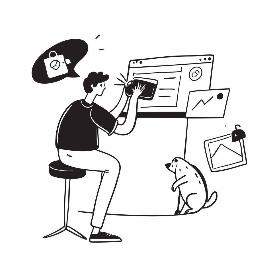 Professional working with a pet nearby concept as High resolution image of a professional working with a pet nearby capturing the comfort and joy pets bring to the work life balanc Dynamic Set 2 vector