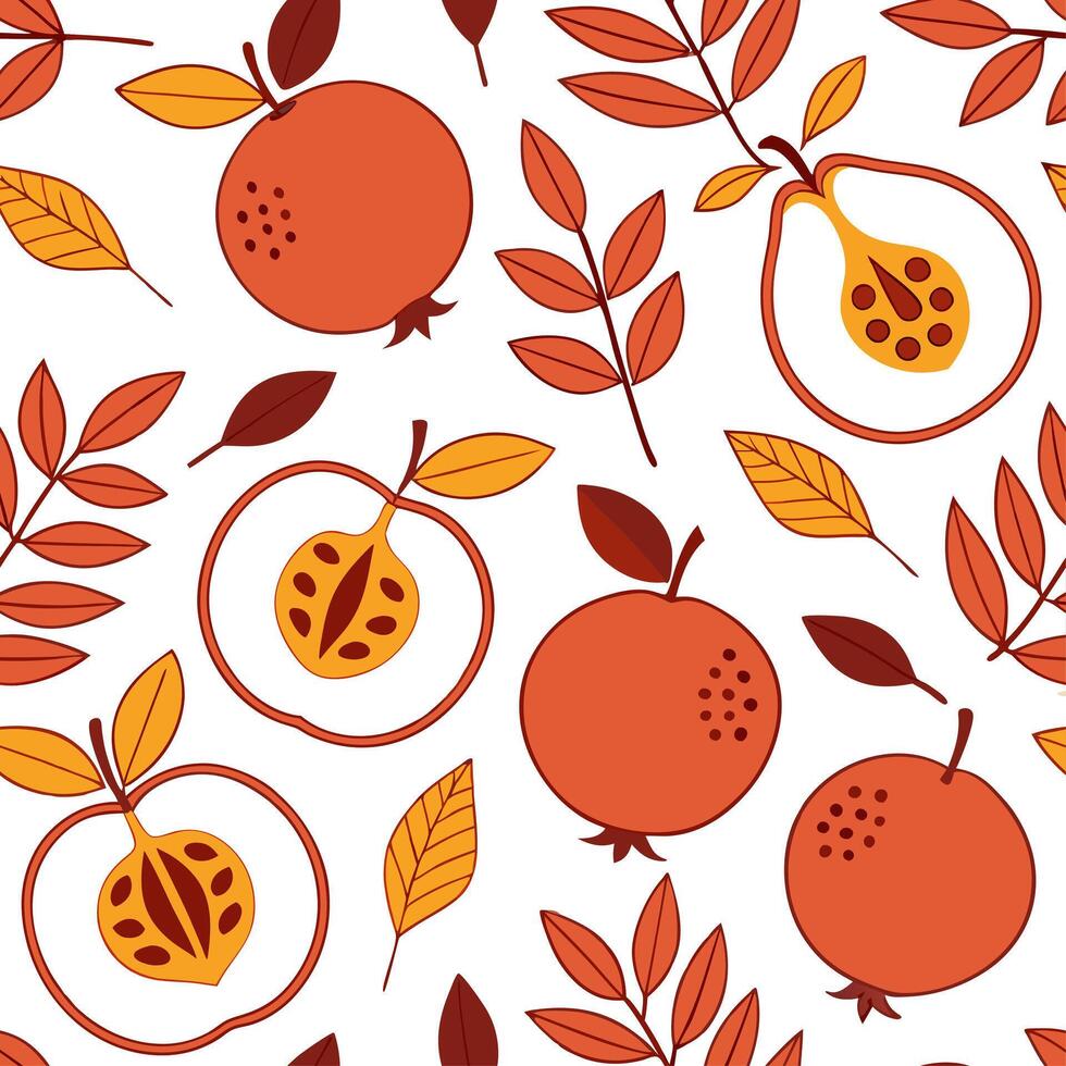 Pomegranate and apple seamless tile pattern with rich autumn tones and festive vibes concept as Pomegranates and apples in rich autumn tones create a festive seamless tile pattern Dynamic vector