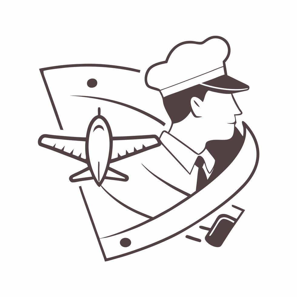 Pilot double exposure with airplane concept as A pilots profile merged with an airplane representing aviation responsibility and precision Perfect for aviation and travel industry Dynamic vector