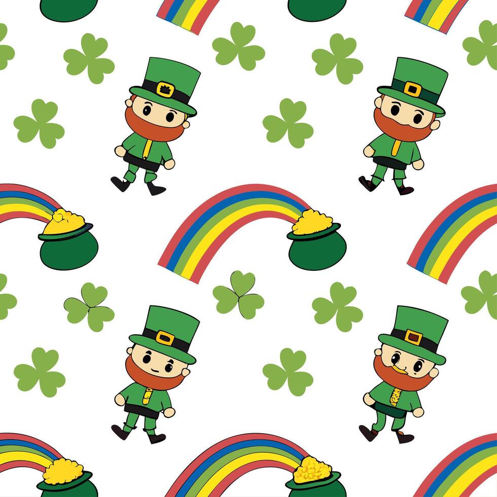 Playful leprechauns and pots of gold seamless tile pattern with vibrant festive colors concept as Vibrant festive colors highlight playful leprechauns amidst pots of gold in seamle Dynamic vector