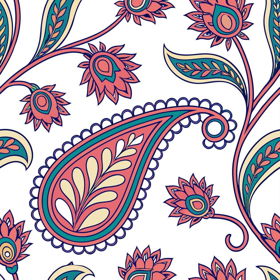 Persian floral patterns and paisleys seamless tile design with rich colors concept as Rich colors highlight Persian floral patterns intertwined with paisleys in seamless tile desig Dynamic vector