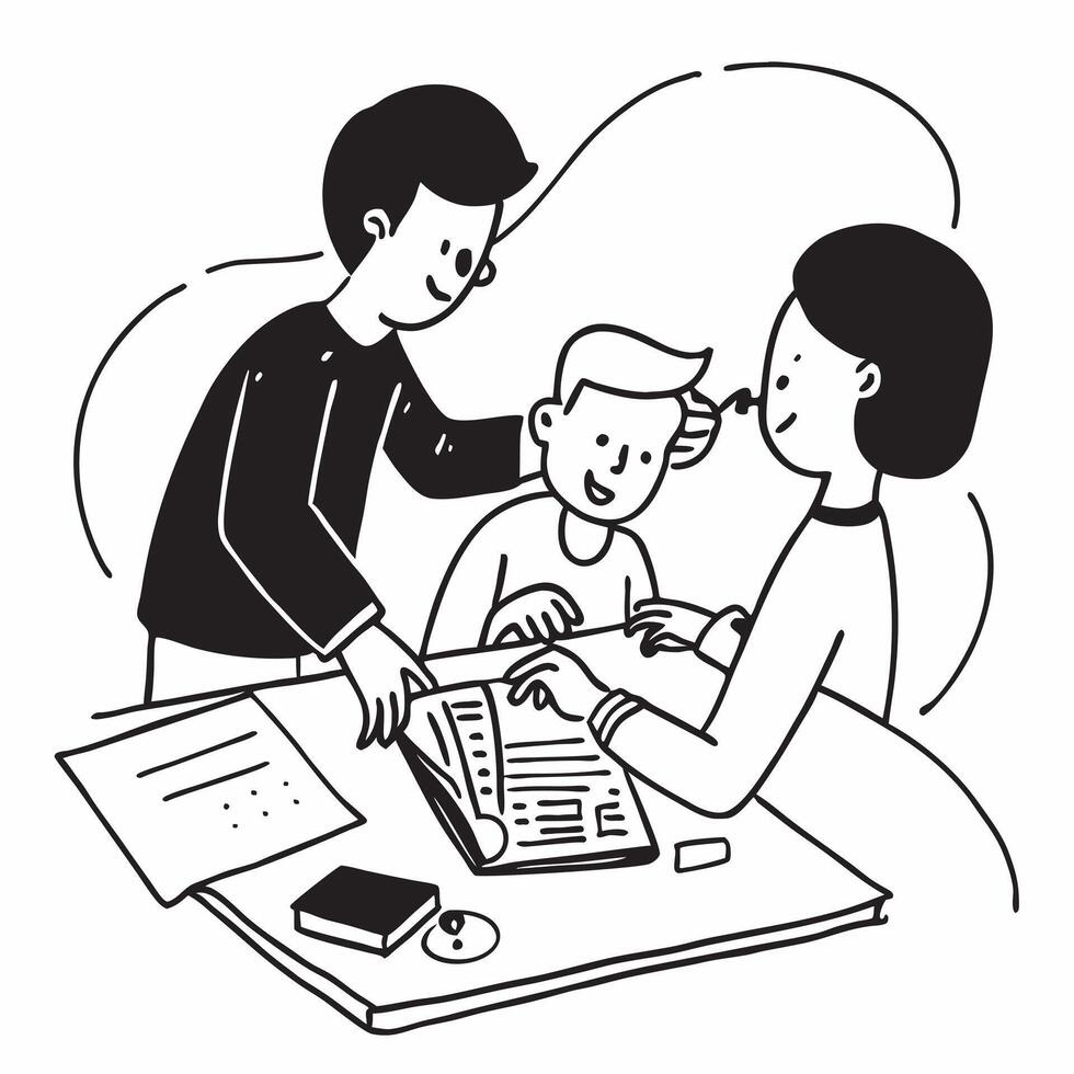 Parents helping kids with homework concept as High resolution image of parents helping their kids with homework at home with a glossy backdrop capturing the support and involvement Dynamic Set 2 vector
