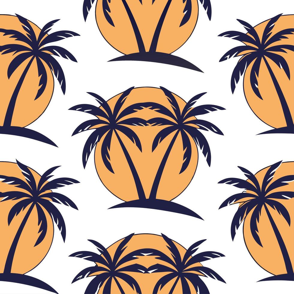 Palm trees against a setting sun seamless tile pattern with vibrant tropical hues concept as Palm trees silhouette against a setting sun with vibrant tropical hues creates a seamle Dynamic vector