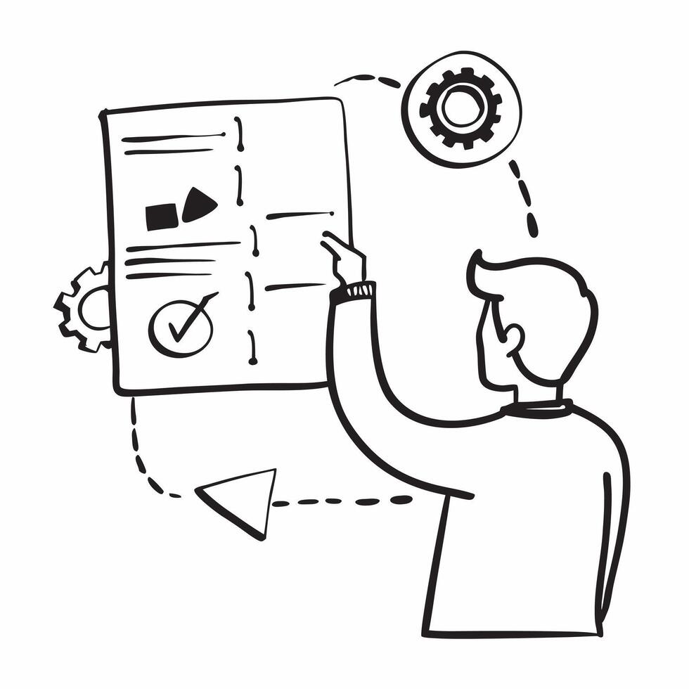 Operations manager with workflow diagram concept as An operations managers profile combined with a workflow diagram representing efficiency and process improvement during a company Dynamic vector