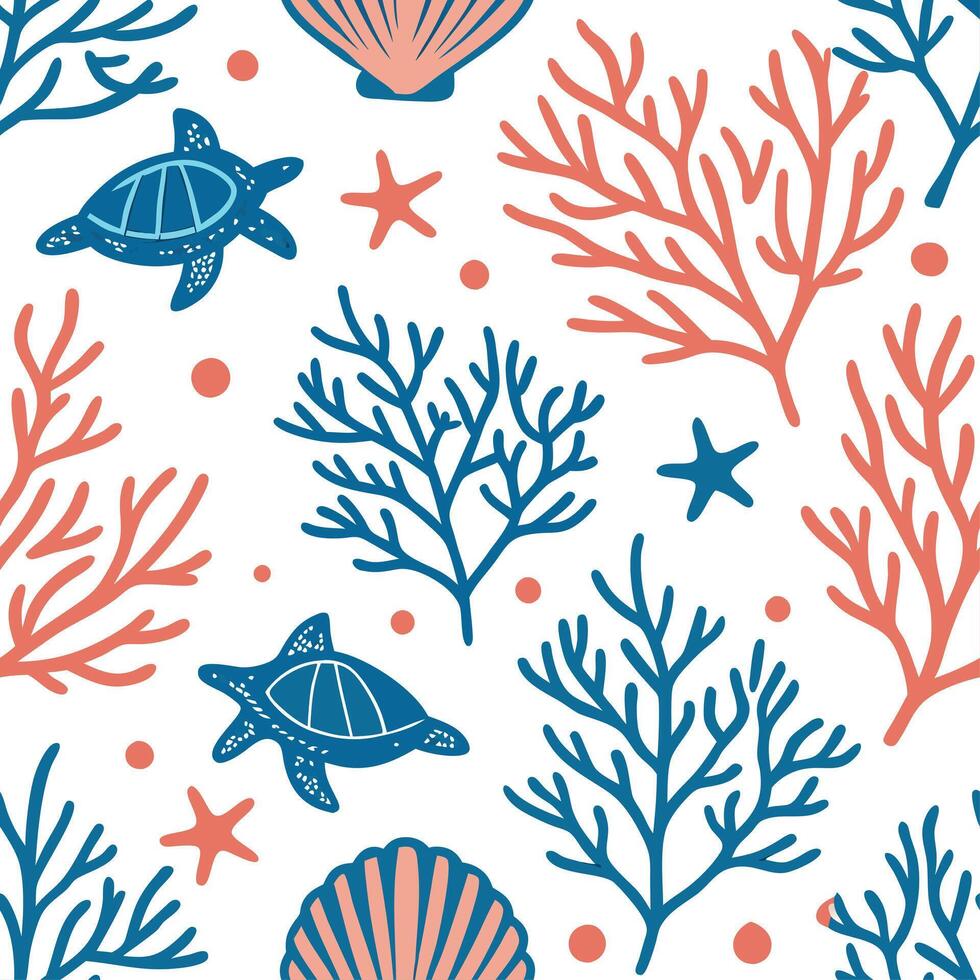 Ocean inspired summer seamless tile pattern with coral reefs and sea creatures for coastal decor concept as Coral reefs and sea creatures arranged in a seamless pattern perfect for Dynamic vector