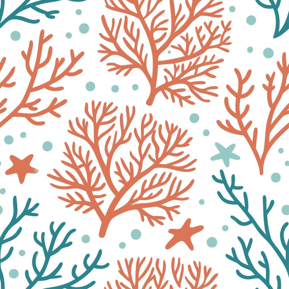 Oceanic coral and seaweed seamless tile pattern with a touch of vibrant beach colors concept as Oceanic coral and seaweed with vibrant beach colors create a lively seamless tile pa Dynamic vector