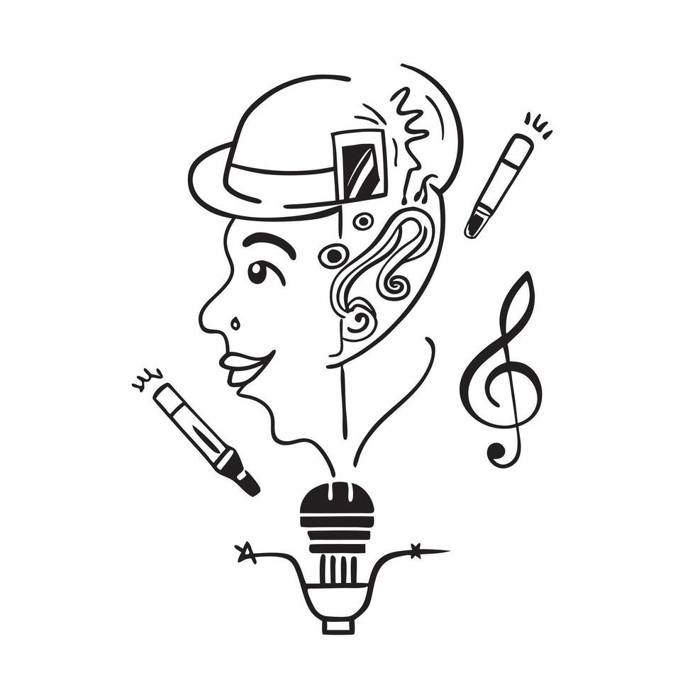 Musician double exposure with musical instruments concept as A musicians profile merged with musical instruments representing musical responsibility and creativity Perfect for mus Dynamic vector