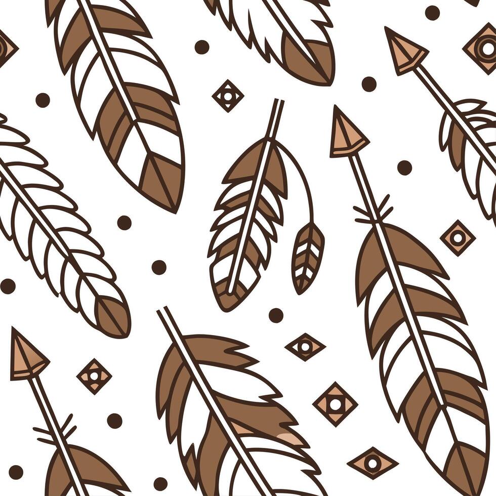 Native American feather and arrow seamless tile pattern with earthy tones and traditional symbols concept as Earthy tones showcase Native American feathers and arrows in seamless t Dynamic vector